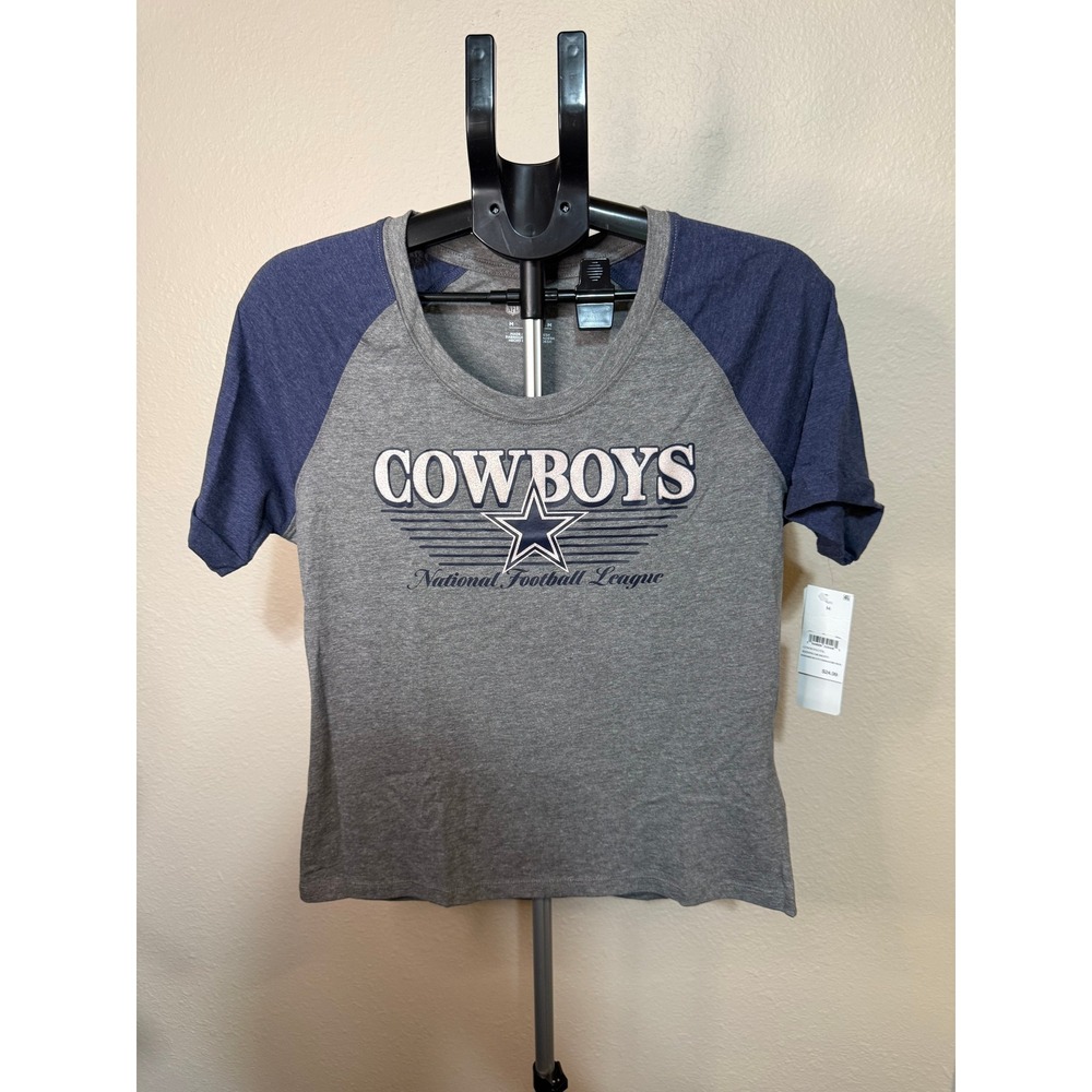 NFL Team Apparel Dallas Cowboys Raglan T-Shirt Gray Navy Blue Women's Medium NWT